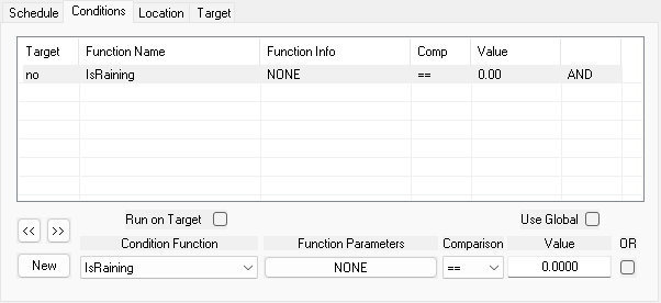 Screenshot of the AI package conditions tab in the Oblivion Construction Set
