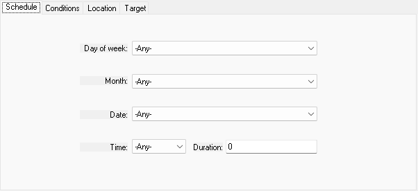 Screenshot of the AI package schedule tab in the Oblivion Construction Set