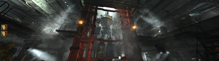 A screenshot of Fallout 3 at 32:9 showing Liberty Prime.