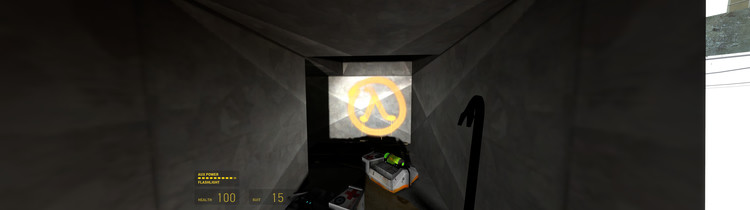 A screenshot of Half-Life 2 showing a first-person view of an air duct with clipping issues at the right edge of the screen.