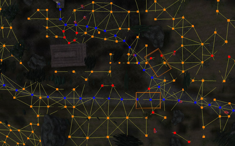 A screenshot from the Oblivion Construction Set showing path nodes.