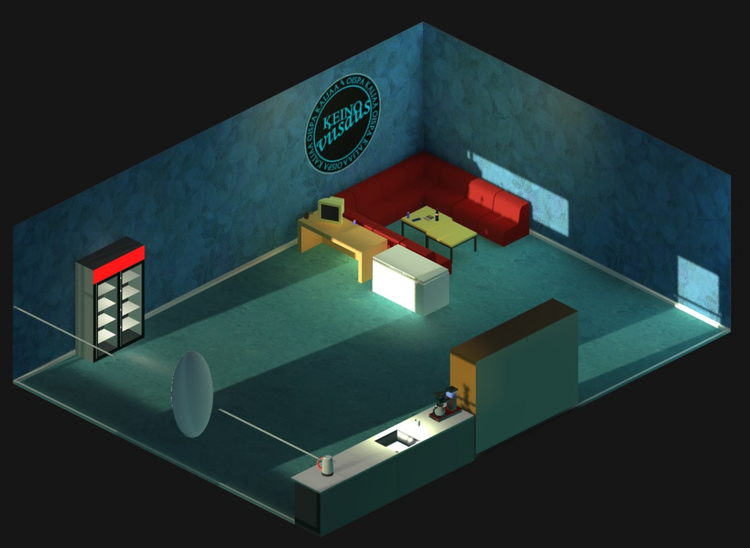 A picture of a colourful 3D rendered room.